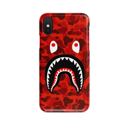 White Libra white TPU silicone iPhone case with red camo shark mouth design, durable tech accessory for iPhone protection.