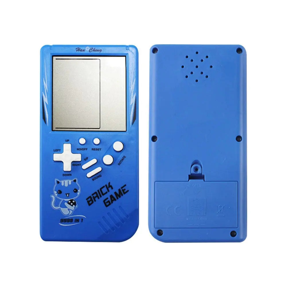 Teal Simba retro Tetris handheld game console in yellow with teal accents, portable toy for classic gaming fun.