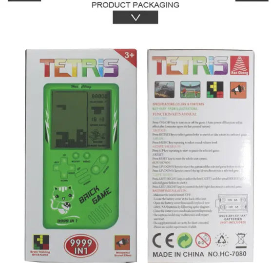 Teal Simba retro Tetris handheld game player in yellow with teal accents, classic portable gaming console for kids