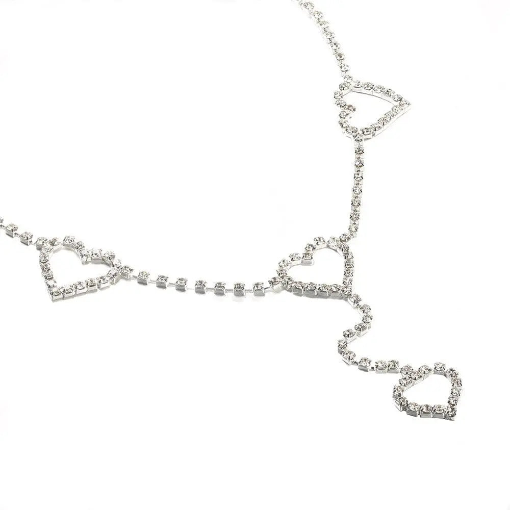 Showlu Heart Rhinestone Body Chain and Crystal Waist Belt, summer beach belly jewelry with heart pendant and rhinestone accents.