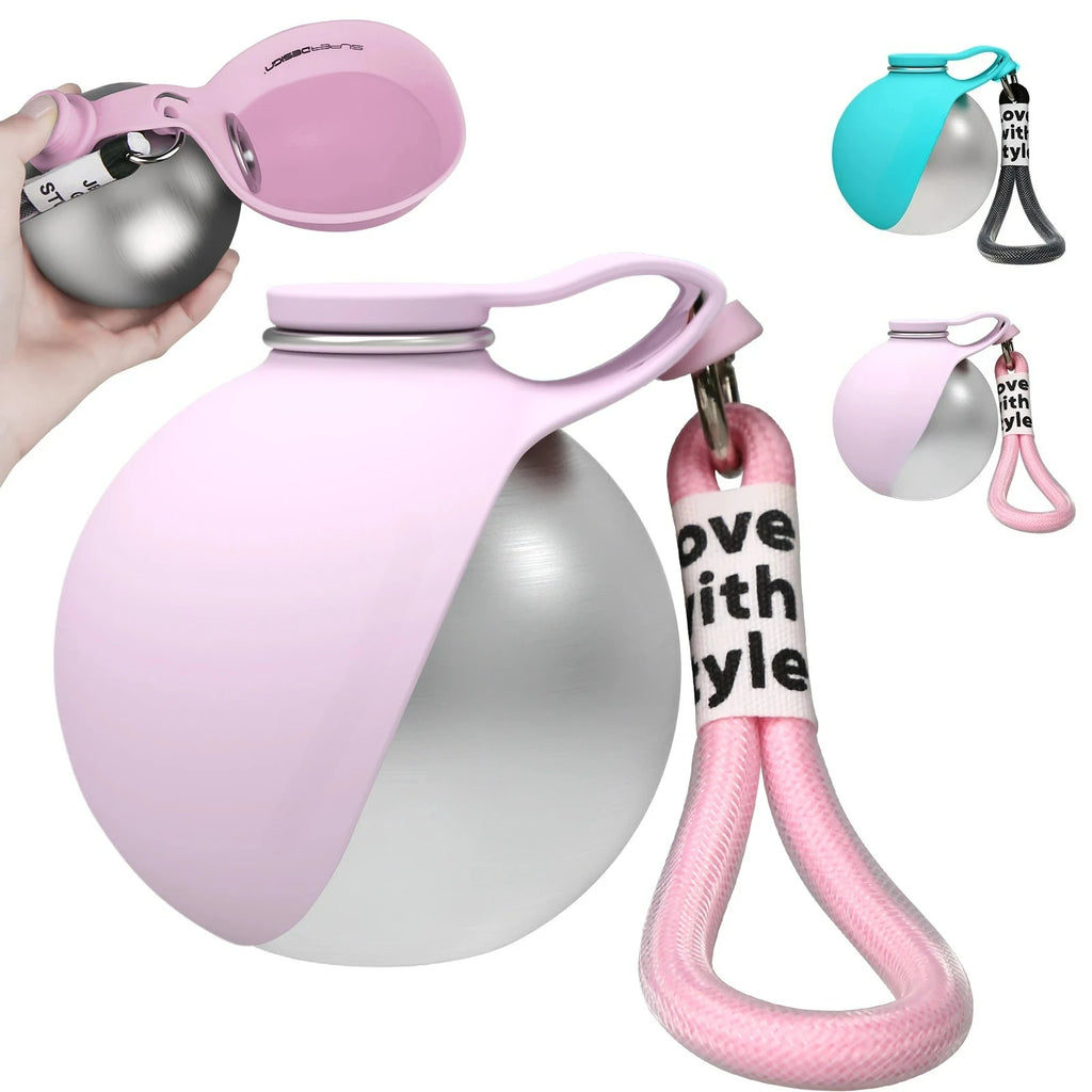 Showlu 2-in-1 portable dog water bottle with leak-proof stainless steel cup for easy hydration on the go.