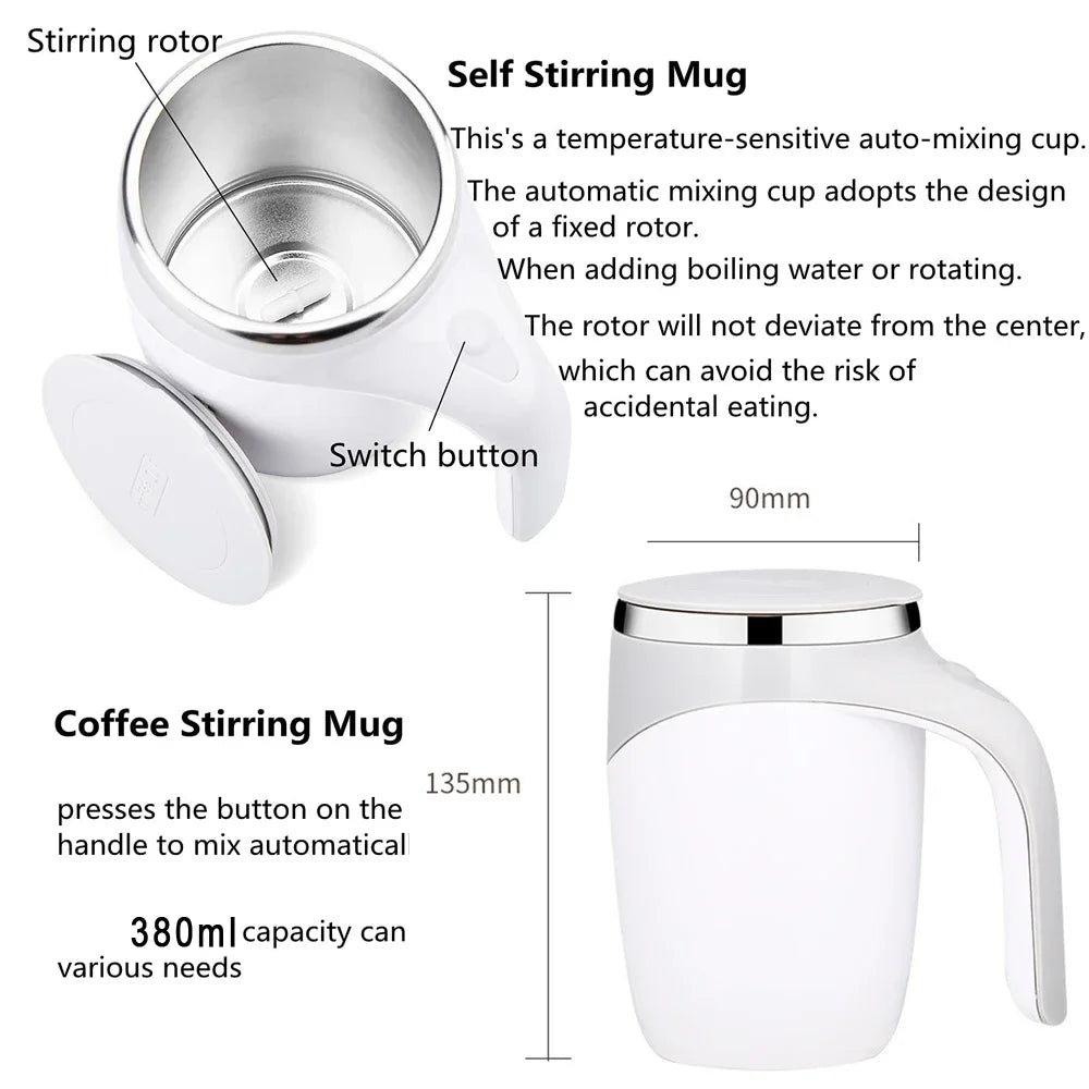 Rechargeable stainless steel Showlu Automatic Stirring Cup with a sleek design, perfect for stirring coffee or beverages effortlessly.