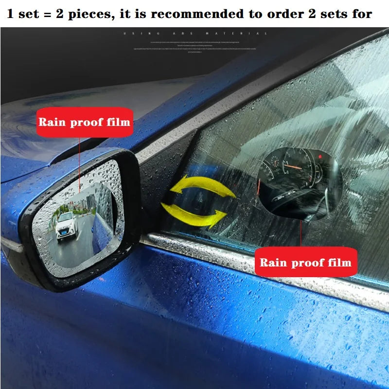 Showlu Smart General car rearview mirror anti-fog rainproof film set showing multiple film sheets and installation tools.
