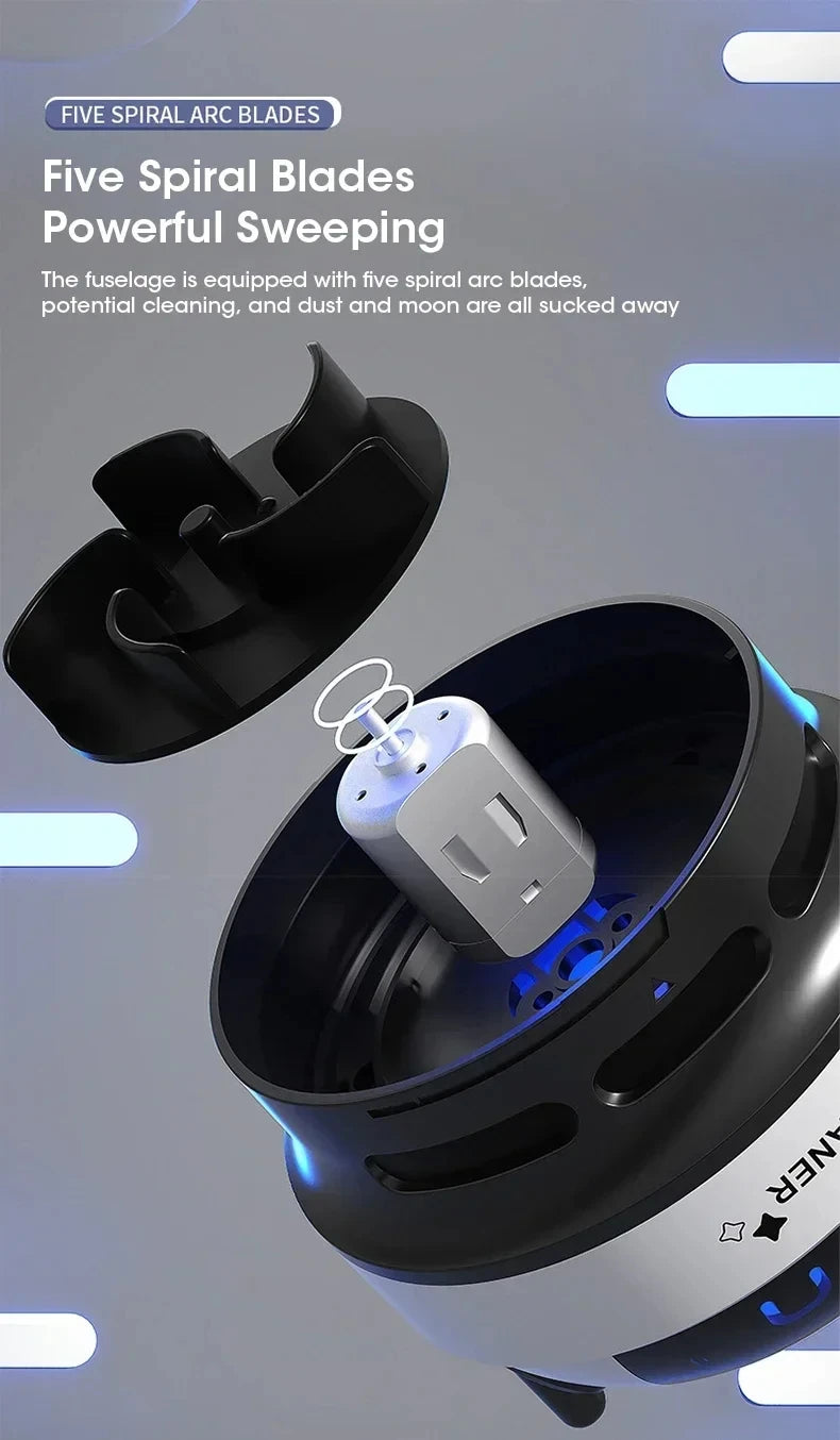 Mini USB Robot Desk Vacuum by Showlu Smart General, compact robot-shaped vacuum cleaner for cleaning desks and keyboards.