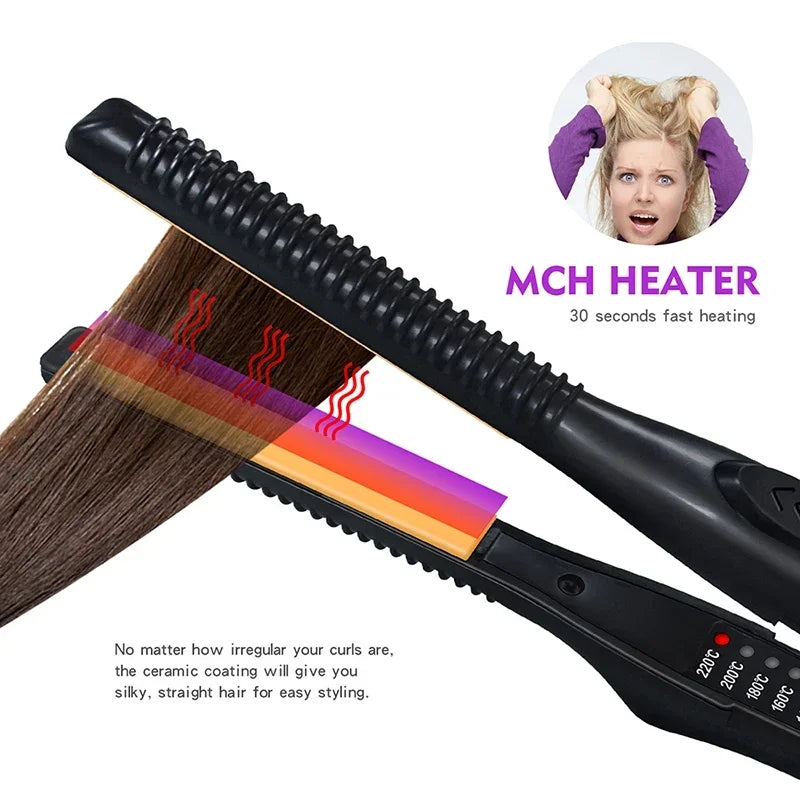 Showlu Smart General mini hair straightener with black and silver design, compact and portable for quick styling.