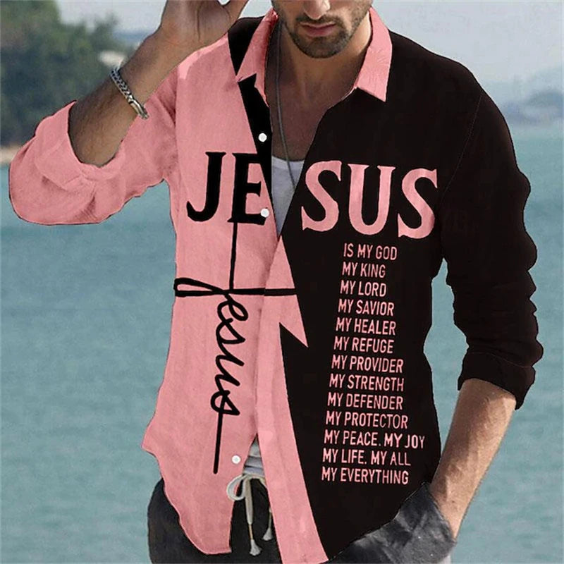 Showlu men's 3D spotted print long sleeve shirt featuring elegant casual design and comfortable fabric.