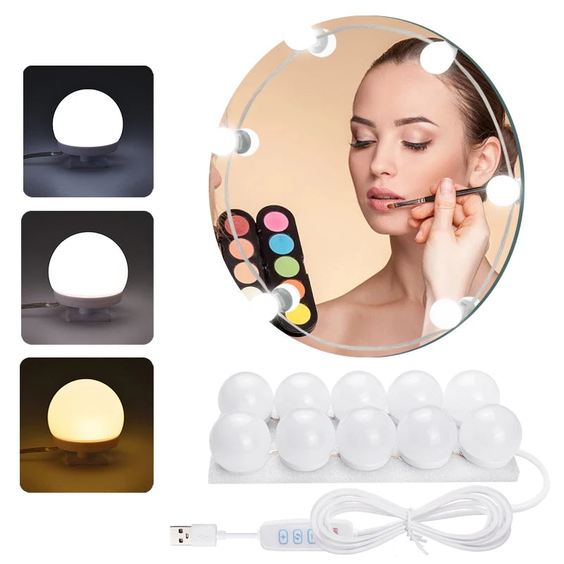 Dimmable LED makeup mirror light from NoEnName_Null with studio fill lighting, mounted on a mirror for precise makeup application