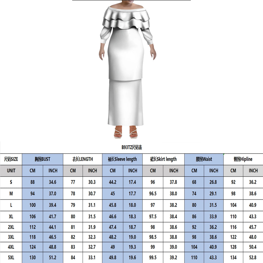 Customizable Polynesian Samoa Hawaii slim women's fishtail dress with ruffle collar, soft summer evening garden party attire