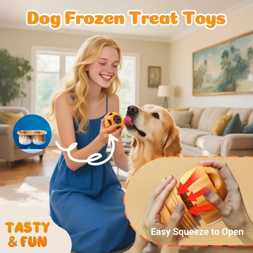 Dog enrichment toys pack including lick mat, puzzle ball, bowl for peanut butter, frozen treats, anxiety relief, and boredom reduction.