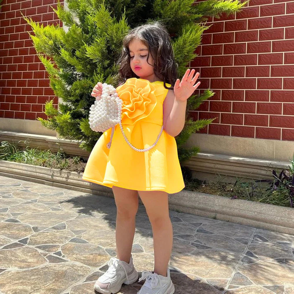 Baby girl summer dress by SHOWLU FASHION STORE featuring sleeveless flower ruffle princess gown with a cute, colorful floral design.