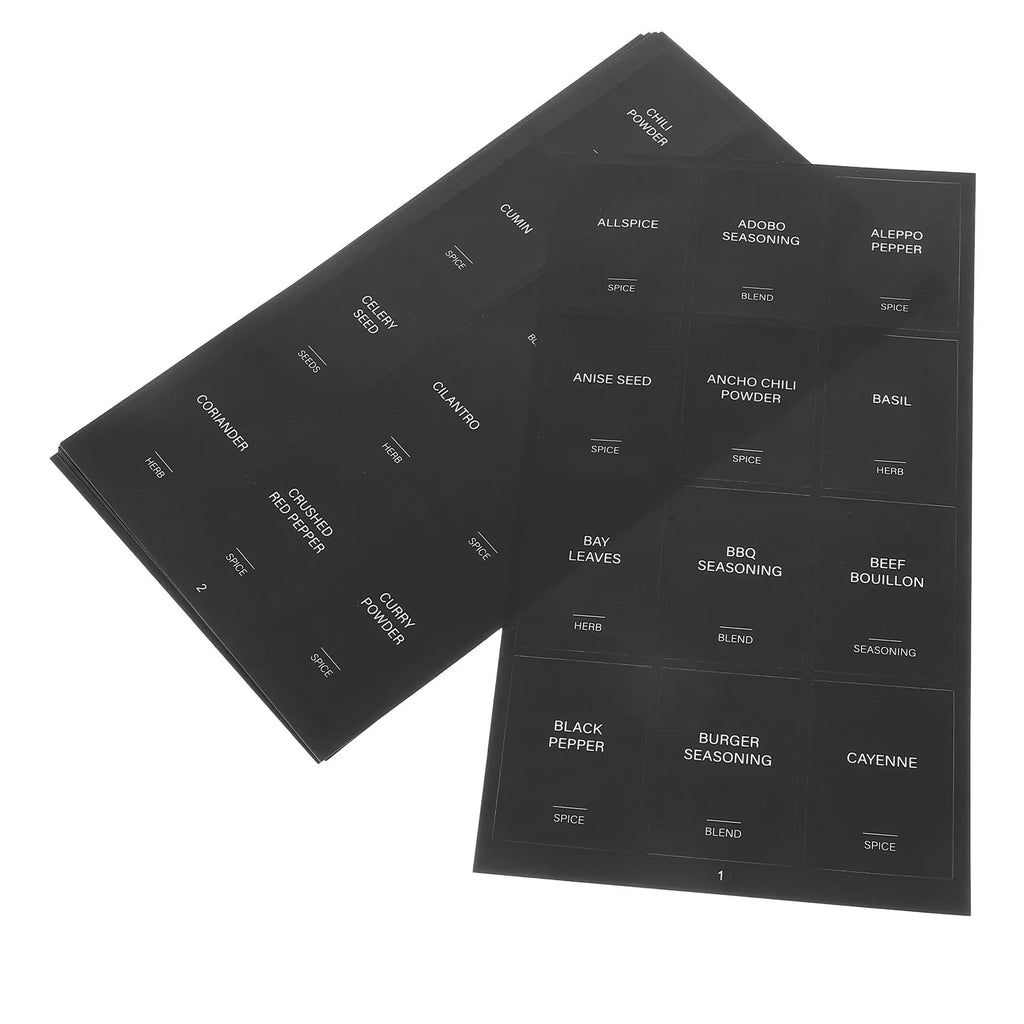 Set of 32 waterproof spice bottle labels by Showlu, rectangular pantry stickers for organizing spice jars and bottles.