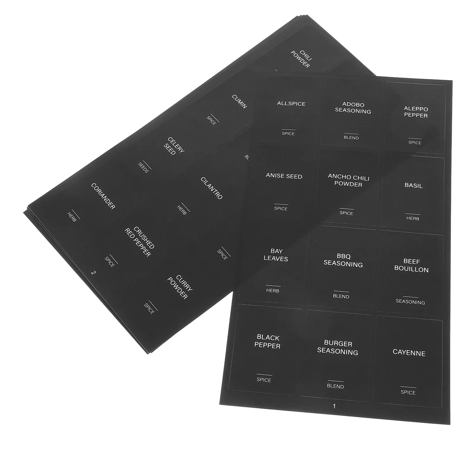 Set of 32 waterproof spice bottle labels by Showlu, rectangular pantry stickers for organizing spice jars and bottles.