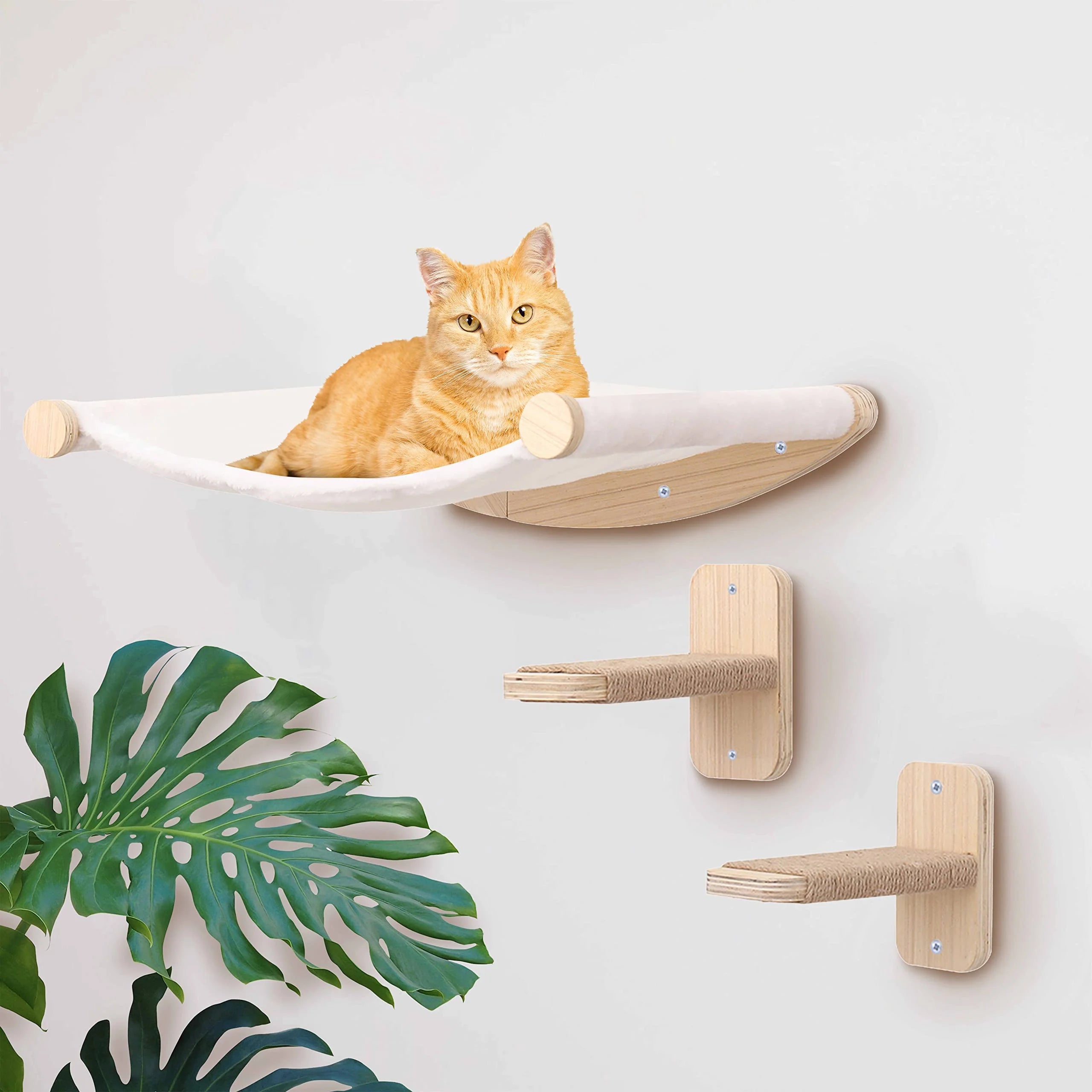 Wall-mounted cat climbing rope and sisal scratching post by Showlu Fashion Store, featuring wooden design and multiple climbing levels.