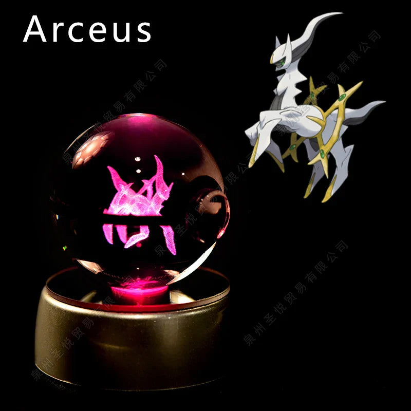 SHOWLU FASHION STORE Miniso Pokemon 3D crystal ball night light with LED glass Pokeball lamp, showcasing a detailed Pokémon design.