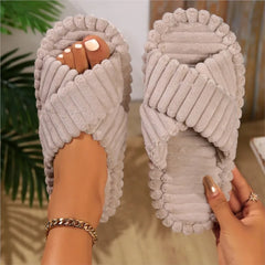Slippers for Women Memory Foam House Bedroom Soft Corduroy Crossbands for Fuzzy Anti-Skid Slide-On for Easy Wear Slipper Shoes