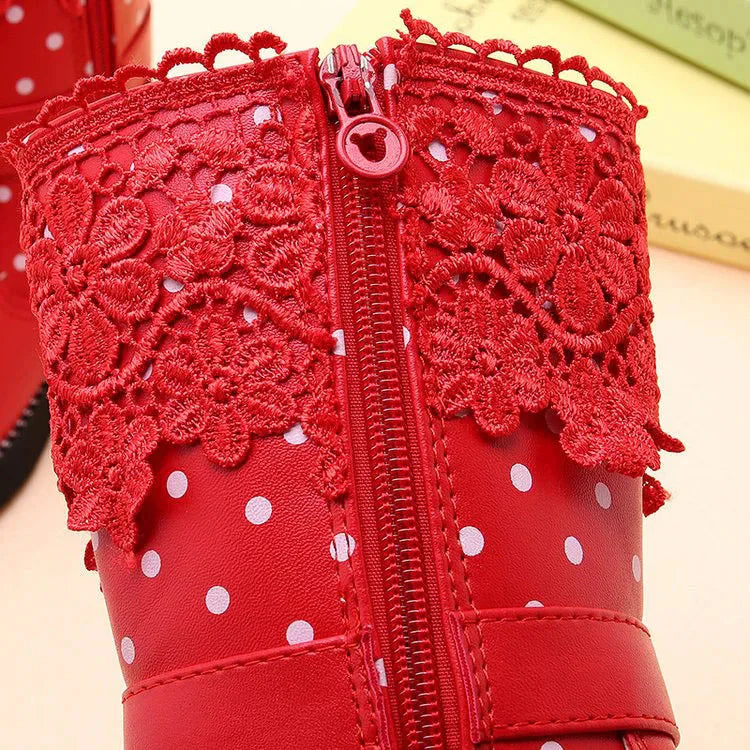 Girls' winter snow boots by SHOWLU FASHION STORE, warm cotton lining and PU leather, mid-calf snow boots for girls.