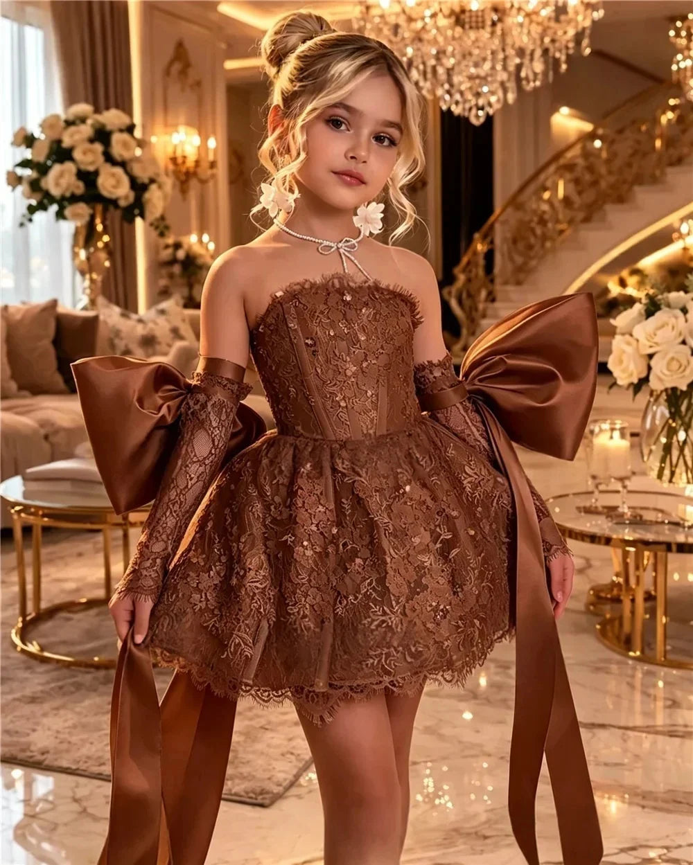 Light Blue Flower Girl Dresses for Wedding Off Shoulder with Bows Knee Lenght Kids Birthday First Communion Ball Gowns Custom