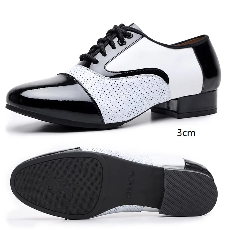 Men's modern dance shoes by Showlu Fashion, soft leather, breathable, suitable for Latin, jazz, social, and formal dance styles.