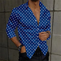 Showlu men's long sleeve shirt with 3D spotted print, elegant casual top in black and white.