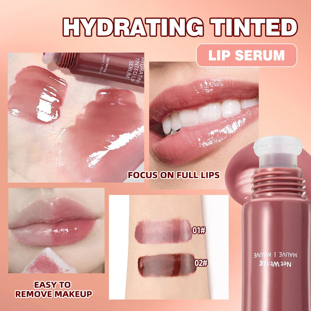 SHOWLU FASHION STORE QIBEST Watery Crystal Jelly Lip Oil with tinted, moisturizing gloss on lips, showcasing shiny, clear finish.