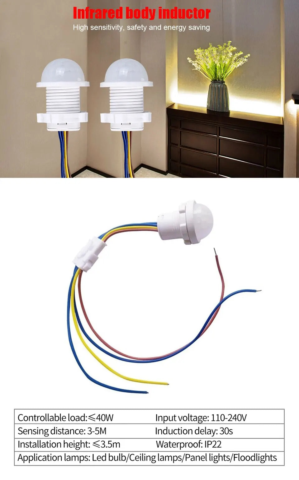 Showlu Smart General automatic motion sensor light switch module mounted on wall, ready to activate lighting with motion detection.