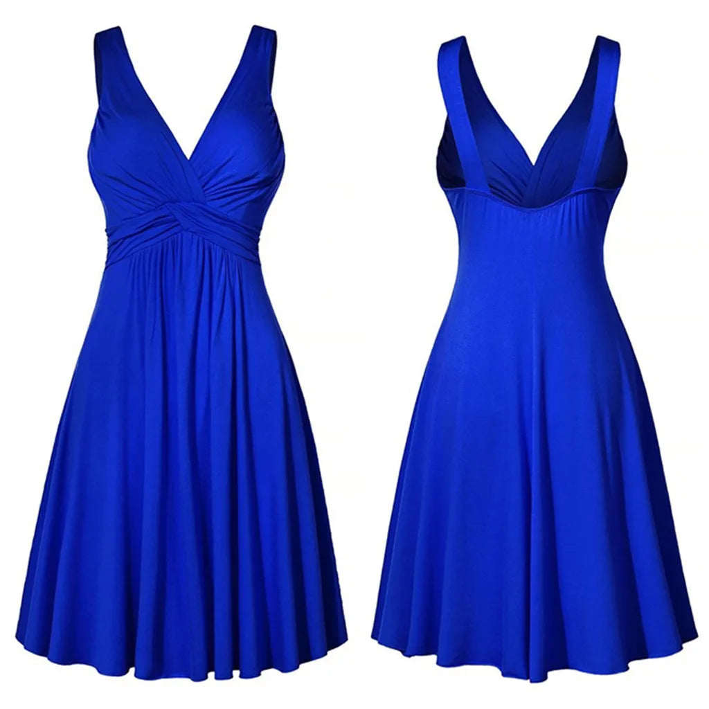 Plus Size Sling Pleated Slim Flare Skirt Dresses Women V-neck Cocktail Party Dress Gown Retro Vestidos de fiesta Female Sundress SHOWLU FASHION STORE