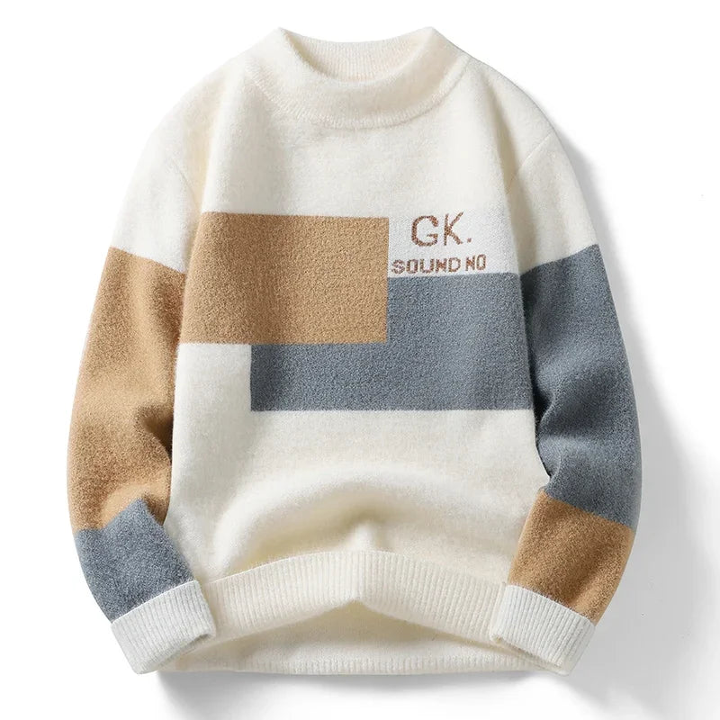 Men's crewneck sweater by Showlu Fashion Store, soft warm knit jumper with stylish autumn and winter thermal design.