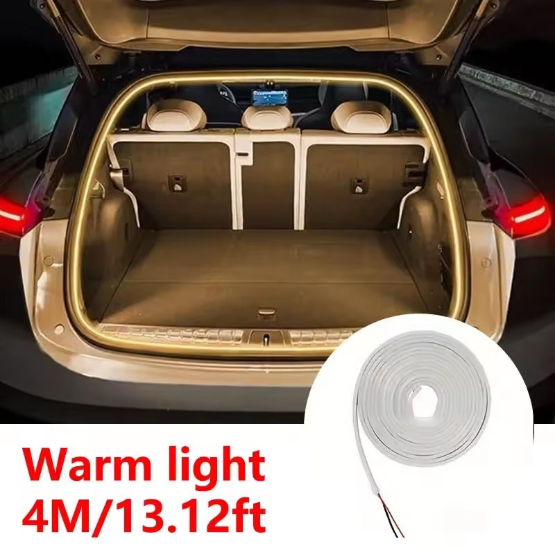 LUMERIS Motion Sensor LED Car Trunk Light Strip showing ambient lighting inside a vehicle trunk with motion detection feature