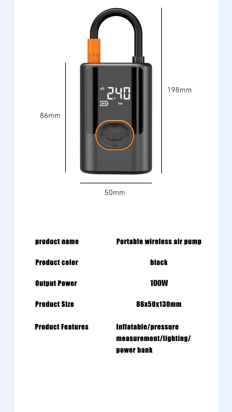 Showlu Smart General portable digital air compressor tire inflator with wireless 12V design, compact and easy to use for inflating tires.