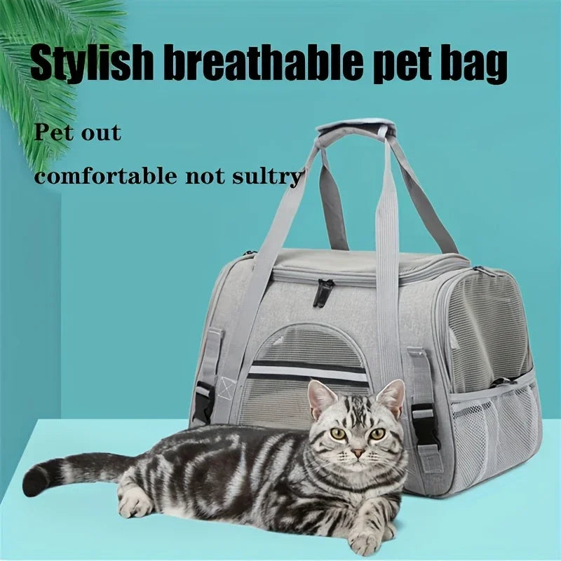 Showlu portable soft-sided cat carrier made of breathable Oxford fabric with mesh windows for easy pet travel.