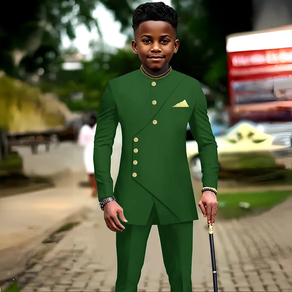 African boys' 2-piece suit with jacket and pants, stylish party and wedding tuxedo for kids aged 2-16, by Showlu Fashion Store