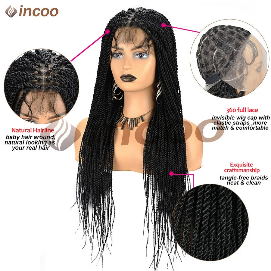 SHOWLU Fashion Senegalese Twist Braids lace front wig made of Kanekalon fiber, featuring natural-looking, styled Senegalese twists.