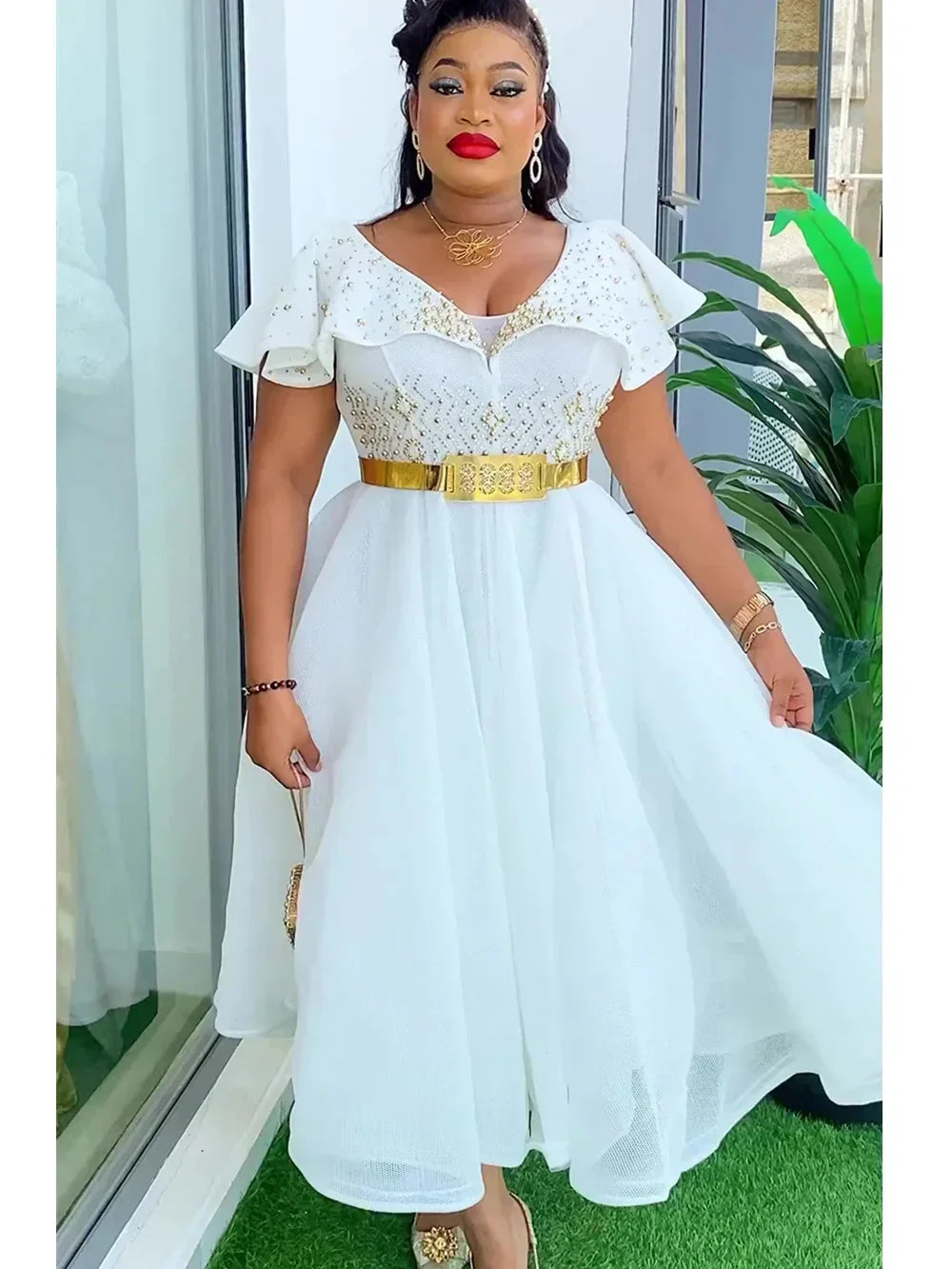 Plus size Ankara African wedding gown by SHOWLU FASHION STORE, elegant dashiki robe with vibrant traditional patterns.