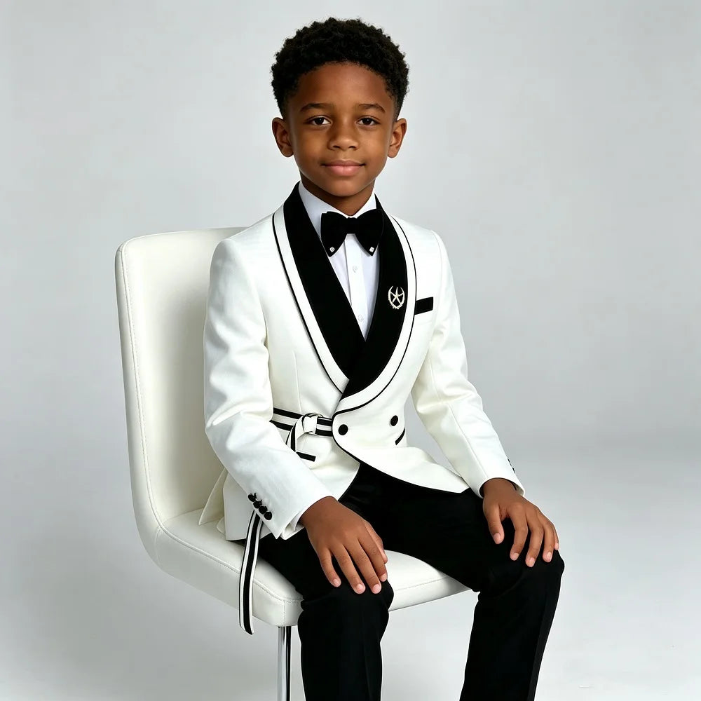 Plaid Double Breasted Boys Wedding Tuxedo 2 Pieces Slim Fit Kids Formal Suit With Velvet Lapel For Groom Prom Banquet Party