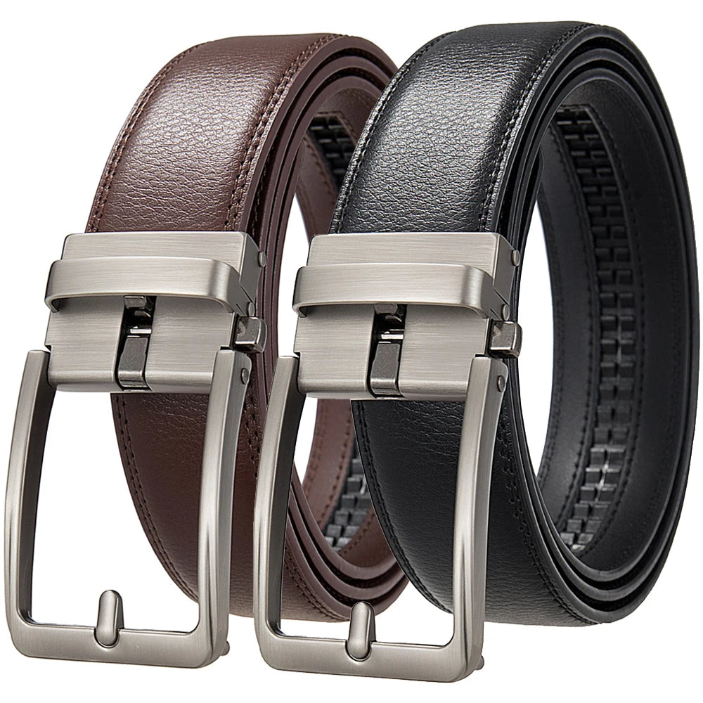 Men's leather belt with automatic buckle, black or brown cowskin, 3.5cm width, stylish luxury designer accessory