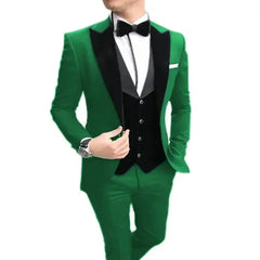 3 Pieces Green Men Suits Slim Fit  Best Men Wear Wedding Business Groom Tuxedos Blazer+Vest+Pants Costume Homme