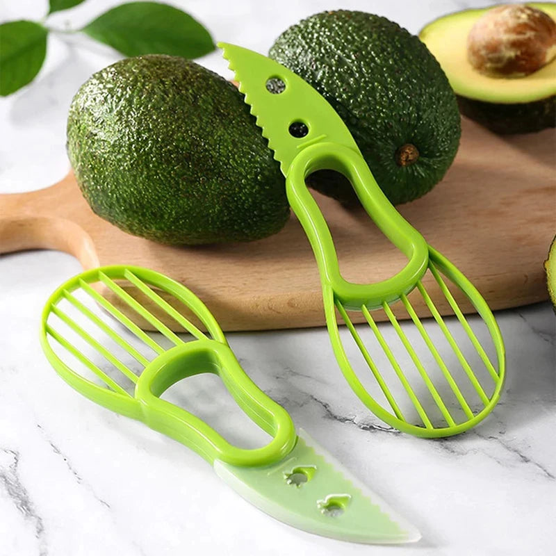 Showlu Smart General 3-in-1 avocado tool with a peeling, pitting, and slicing feature, designed for easy avocado preparation.