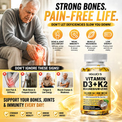 Vitamin D3 K2 Capsule, with Coconut Oil, Promotes Strong Bones, for Teeth,Heart Cardiovascular Health, Magnesium+Zinc Supplement