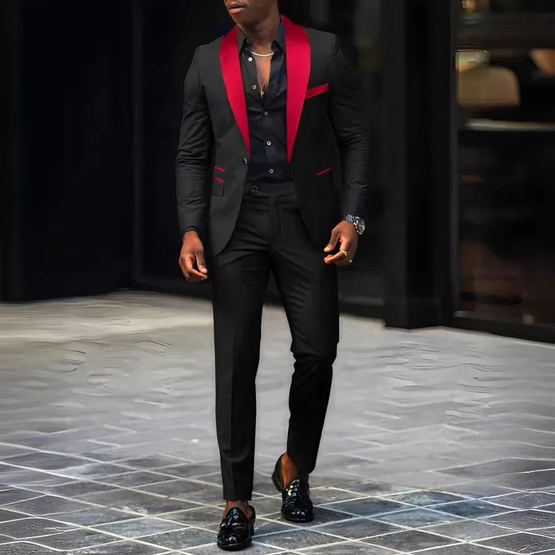 Slim fit men's wedding and business suit by Showlu Fashion, featuring a single-button jacket and matching pants in a stylish set.