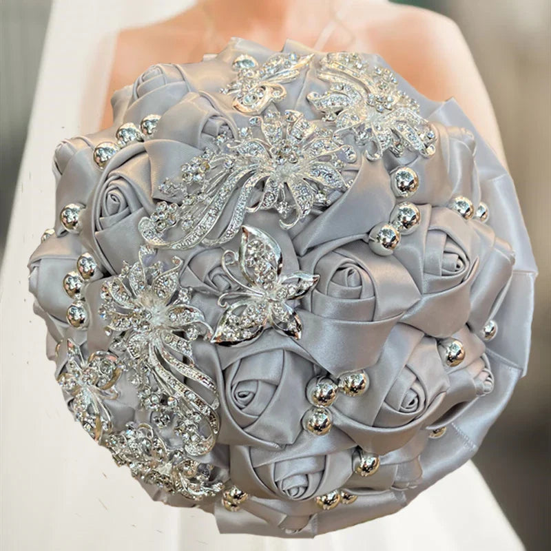Navy silk rose wedding bouquet with artificial flowers, 20cm size, featuring detailed silk roses for elegant wedding decor