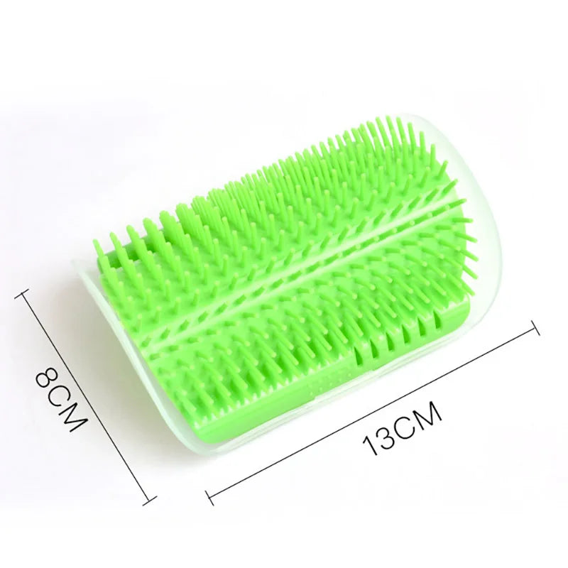 Showlu Fashion Store cat self-groomer with catnip, wall-mounted corner massage brush, soft comb for face and pet grooming.
