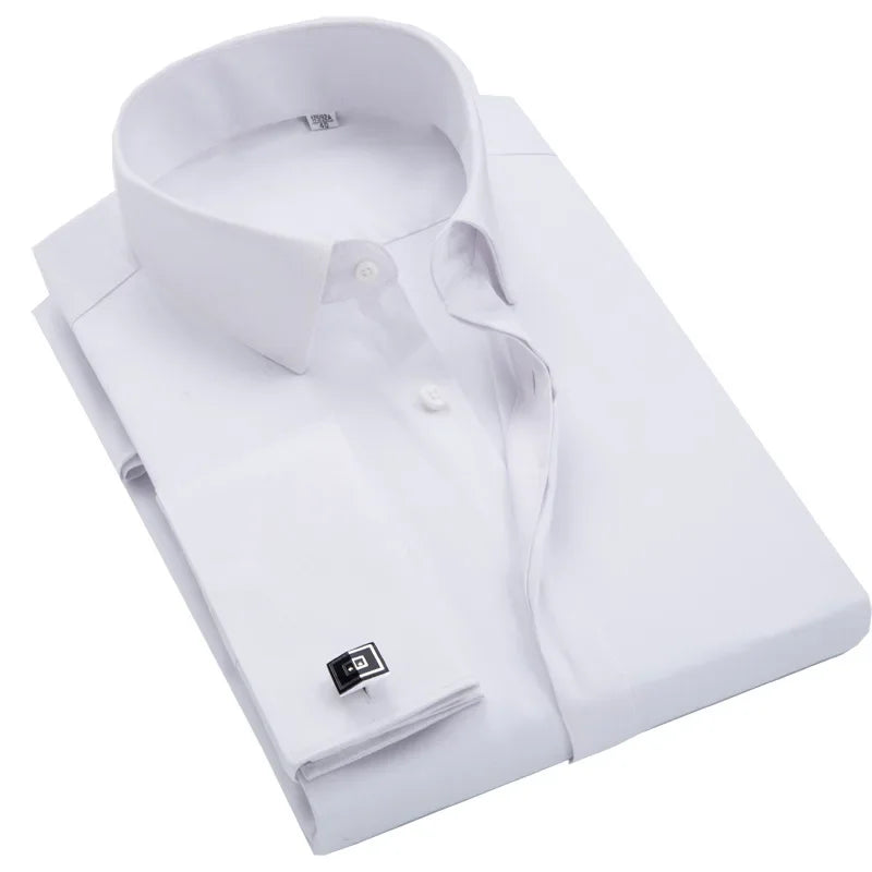 French Cufflink Men's Long Sleeve Bamboo Fiber Covered Button Shirt Slim Fit  Wedding Dress Sleeve Spikes Business Dress  Shirt