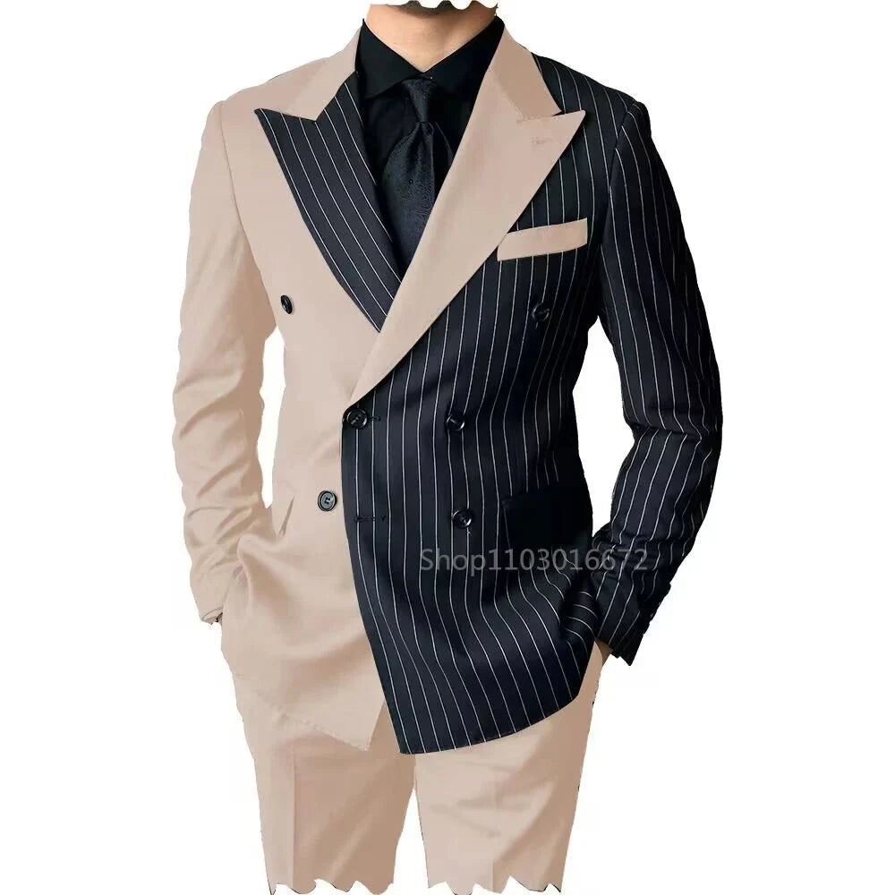 SHOWLU Men's slim fit 2-piece wool blend tuxedo with double-breasted jacket and matching trousers, formal suit for special occasions