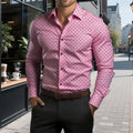Showlu men's polka dot long sleeve casual shirt with oversized fit, suitable for business or casual wear, in navy and white.