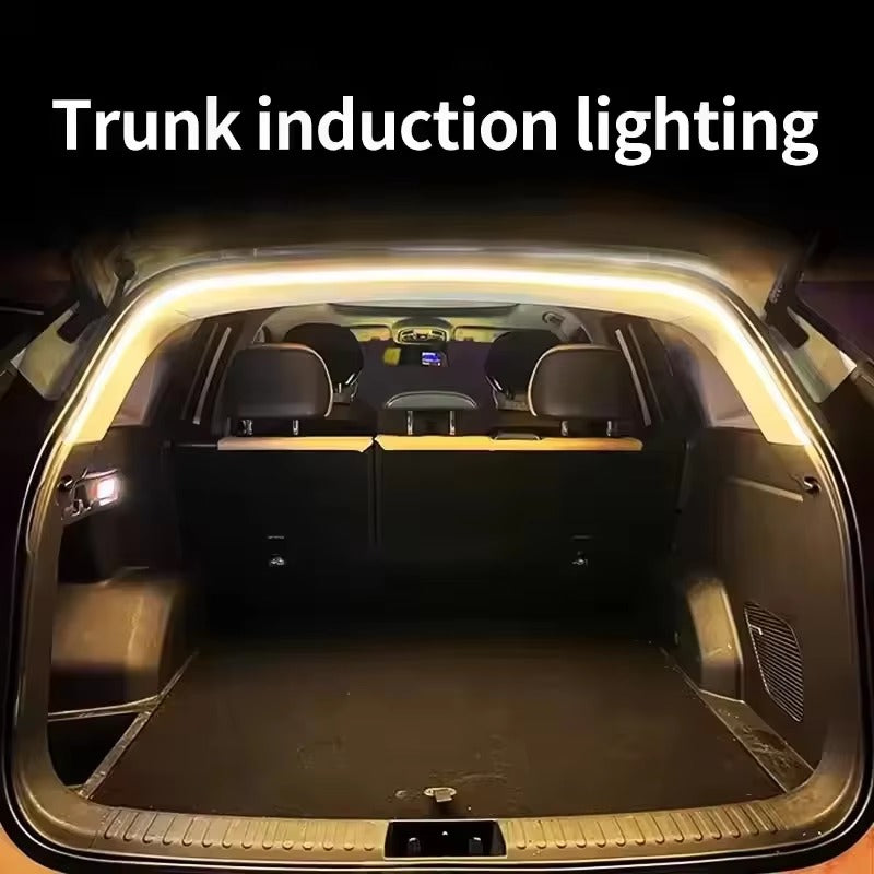 LUMERIS Motion Sensor LED car trunk light strip showcasing ambient lighting inside a vehicle trunk.