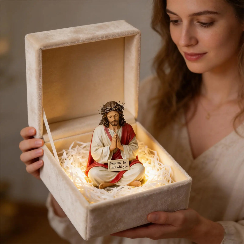 Hand-painted Jesus Christ resin figurine, 10cm religious sculpture for home decor, desktop or mantel display.