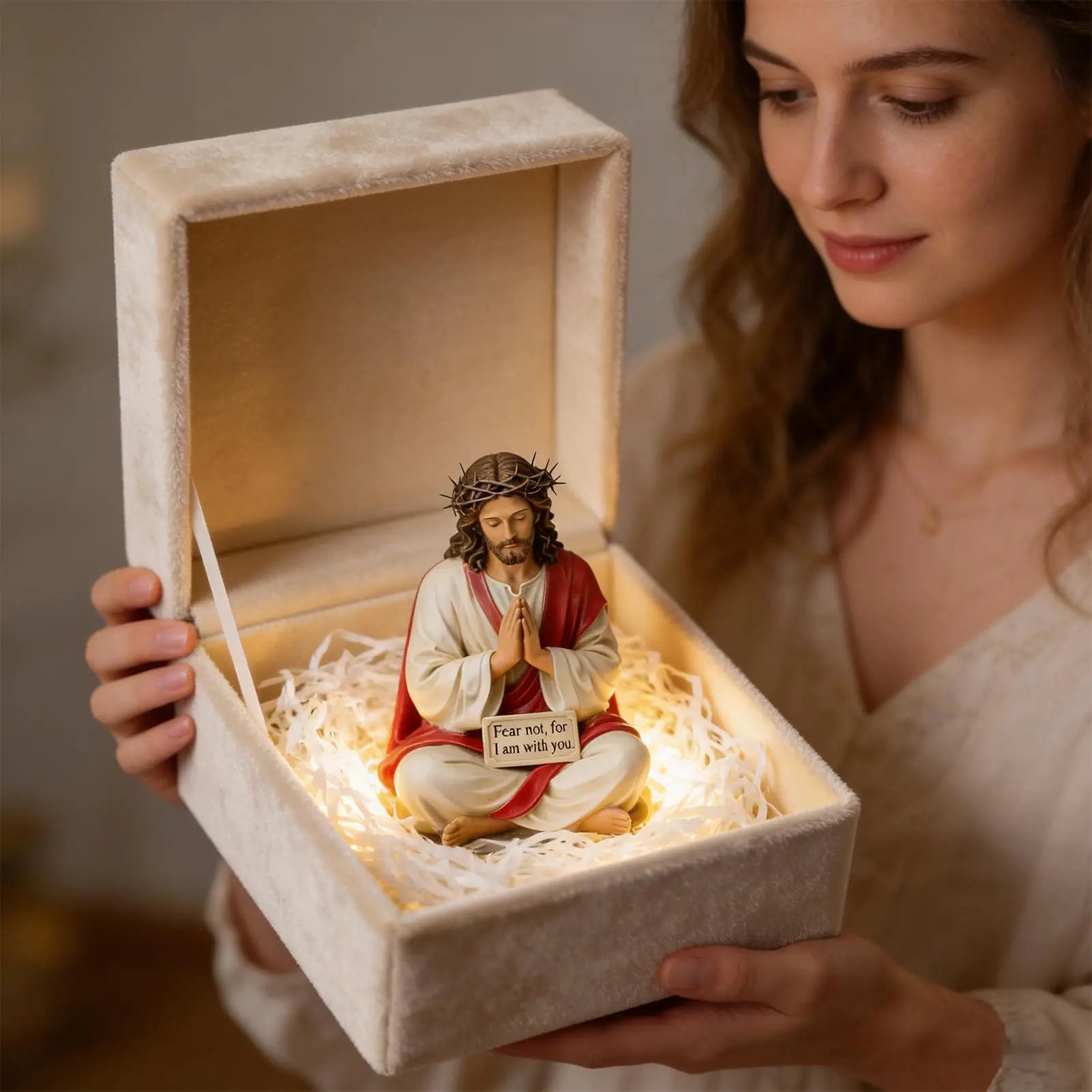 Hand-painted Jesus Christ resin figurine, 10cm religious sculpture for home decor, desktop or mantel display.