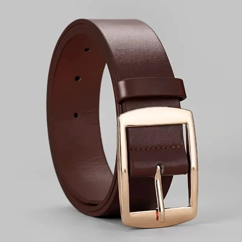 Luxury men's PU leather belt with metal pin buckle, designer style, high quality, suitable for jeans and plus sizes