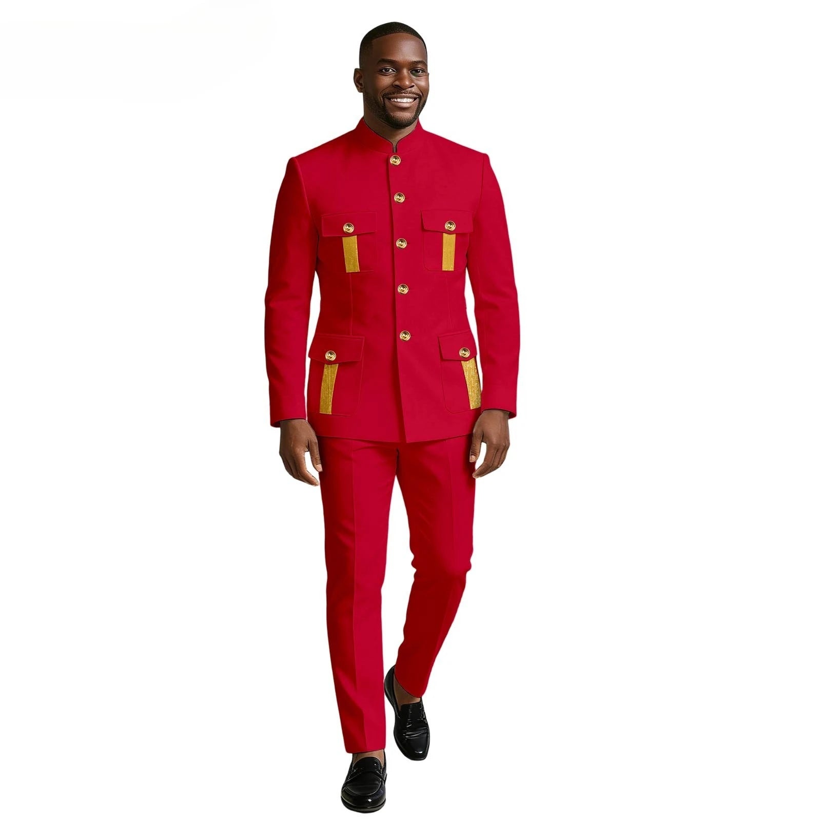 Showlu Smart General men's 2-piece business suit with double-breasted blazer, perfect for formal weddings and events.