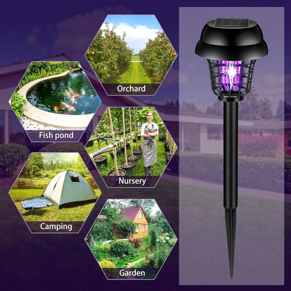 Showlu Smart Solar Bug Zapper with two light modes, outdoor mosquito killer device with solar-powered design and insect trapping lights.